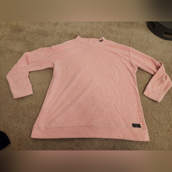 Womens Victoria Secret Pink Sweatshirt Pullover Smocked Neck Size L Long Sleeve - Picture 1 of 7